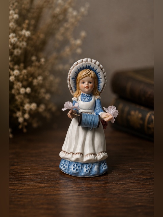 Other - VINTAGE Blue & White Porcelain Seamstress Figurine • Thread & Pins Craft Lady